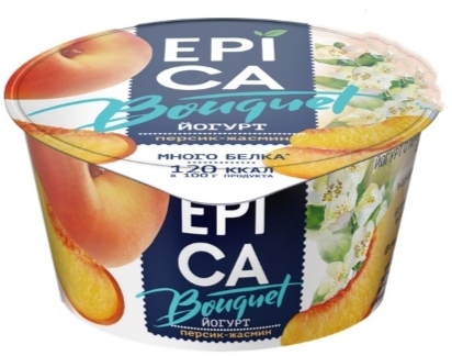 Йогурт Epica BOUQUET с персиком и экстрактом жасмина , 4.8% 130 гр. Лента