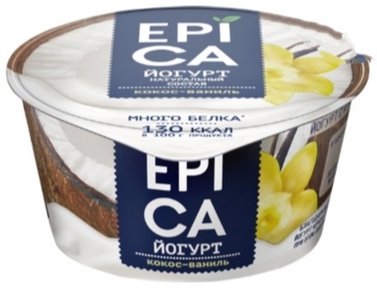 Йогурт Epica с кокосом и ванилью 4.8% 130 гр. Лента