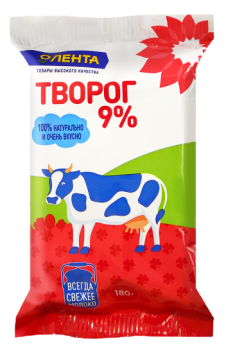 Творог ЛЕНТА 9 % флоу пак, Белорусские продукты 180 гр.