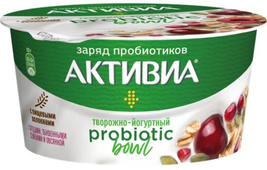 Активиа Творожно-йогуртный, С ягодами, тыквенными семечками и овсянкой , 3,5%, 135 гр. Лента