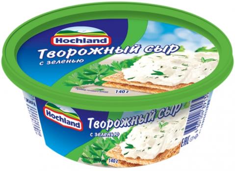 Сыр творожный Hochland с зеленью, 140 гр. Лента